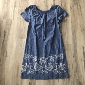 Talbots Chambray Blue Dress with White Floral Embroidery